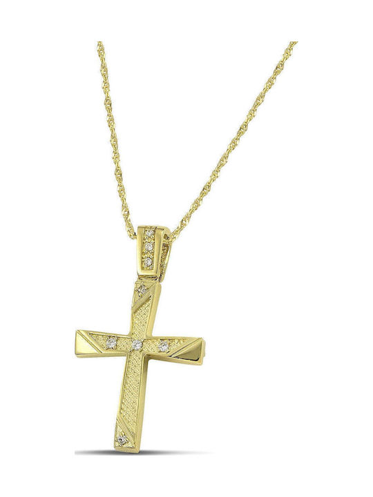 Themelidis Jewels Γυναικείος Χρυσός Σταυρός 14Κ Διπλής Όψης χωρίς Αλυσίδα