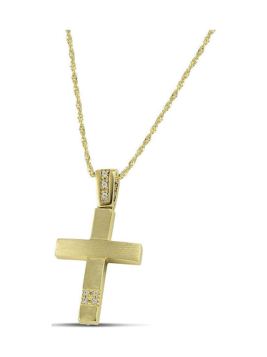 Themelidis Jewels Γυναικείος Χρυσός Σταυρός 14Κ Διπλής Όψης χωρίς Αλυσίδα