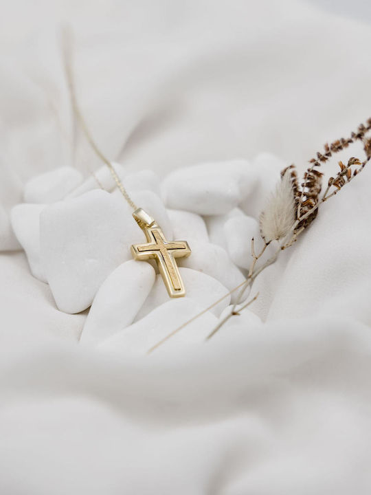 Themelidis Jewels Ανδρικός Χρυσός Σταυρός 14Κ Διπλής Όψης με Αλυσίδα