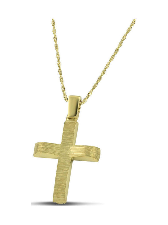 Themelidis Jewels Ανδρικός Χρυσός Σταυρός 14Κ Διπλής Όψης με Αλυσίδα