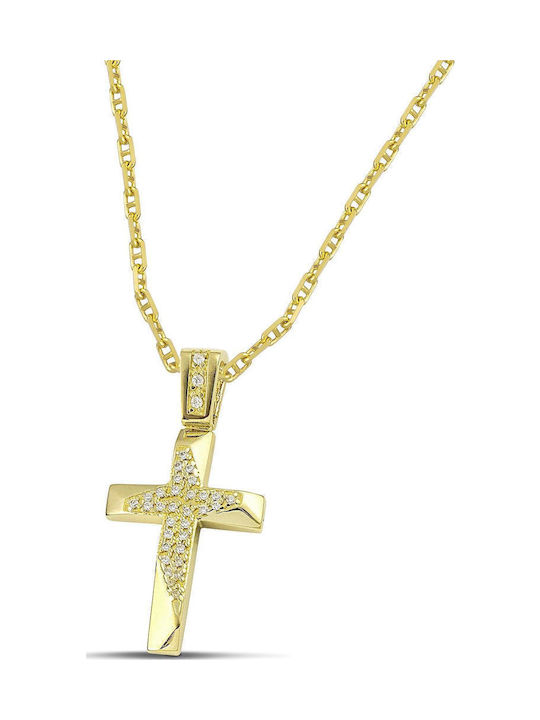 Themelidis Jewels Γυναικείος Χρυσός Σταυρός 14Κ Διπλής Όψης χωρίς Αλυσίδα