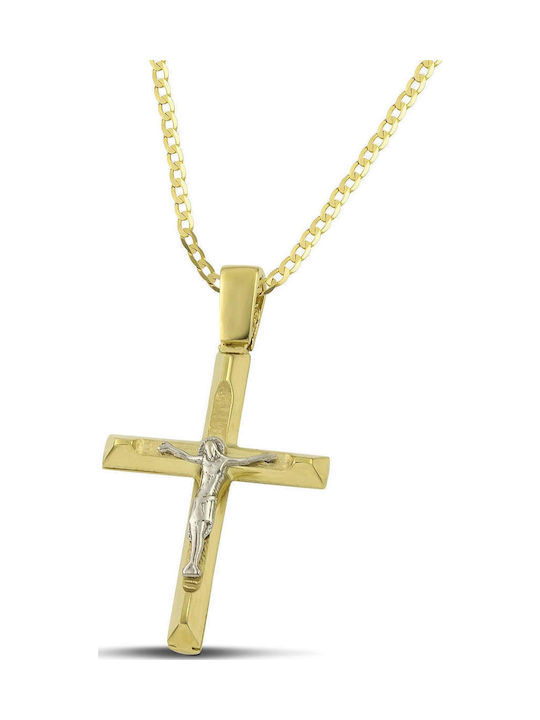 Themelidis Jewels Herren Gold Kreuz 14K Beidseitig mit dem Gekreuzigten