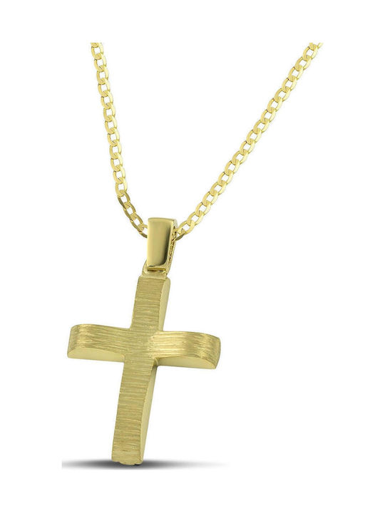Themelidis Jewels Ανδρικός Χρυσός Σταυρός 14Κ Διπλής Όψης με Αλυσίδα