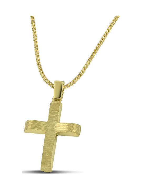 Themelidis Jewels Ανδρικός Χρυσός Σταυρός 14Κ Διπλής Όψης με Αλυσίδα