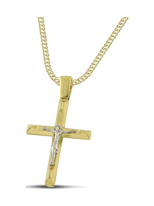 Themelidis Jewels Herren Gold Kreuz 14K Beidseitig mit dem Gekreuzigten