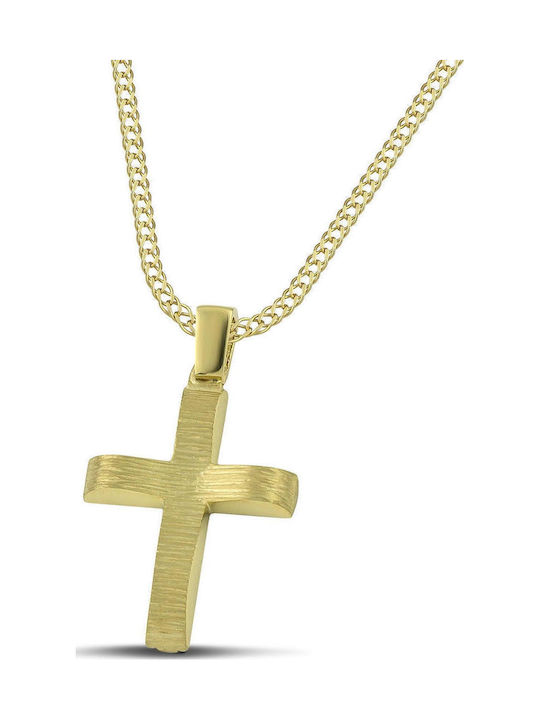 Themelidis Jewels Ανδρικός Χρυσός Σταυρός 14Κ Διπλής Όψης με Αλυσίδα