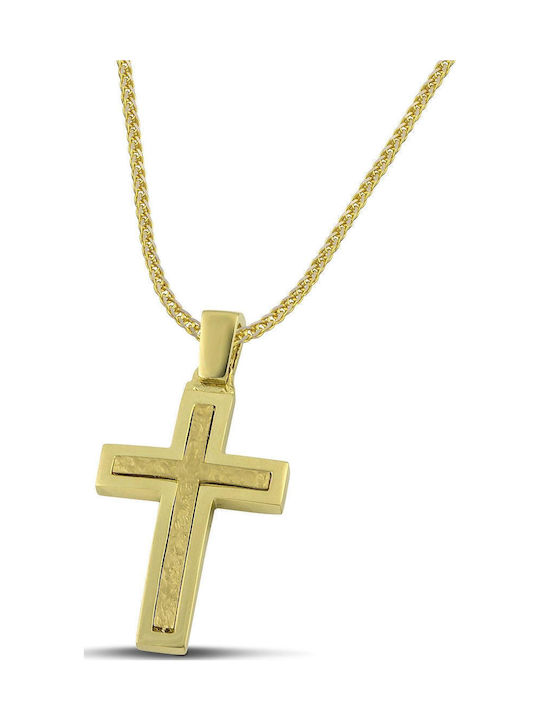 Themelidis Jewels Ανδρικός Χρυσός Σταυρός 14Κ Διπλής Όψης με Αλυσίδα