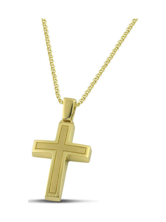 Themelidis Jewels Ανδρικός Χρυσός Σταυρός 14Κ Διπλής Όψης χωρίς Αλυσίδα