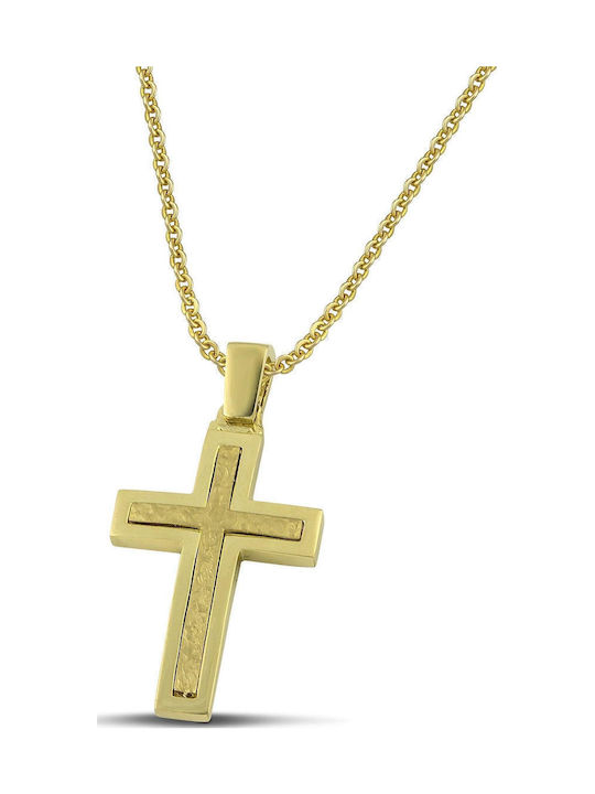 Themelidis Jewels Ανδρικός Χρυσός Σταυρός 14Κ Διπλής Όψης με Αλυσίδα
