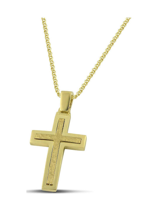 Themelidis Jewels Ανδρικός Χρυσός Σταυρός 14Κ Διπλής Όψης με Αλυσίδα