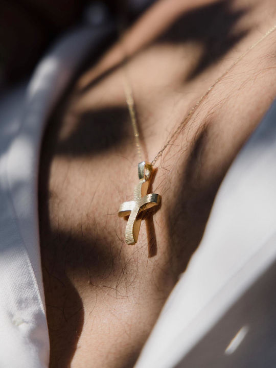 Themelidis Jewels Ανδρικός Χρυσός Σταυρός 14Κ Διπλής Όψης με Αλυσίδα