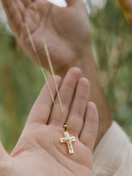 Themelidis Jewels Ανδρικός Χρυσός Σταυρός 14Κ Διπλής Όψης με τον Εσταυρωμένο χωρίς Αλυσίδα