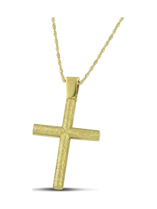Themelidis Jewels Ανδρικός Χρυσός Σταυρός 14Κ Διπλής Όψης χωρίς Αλυσίδα
