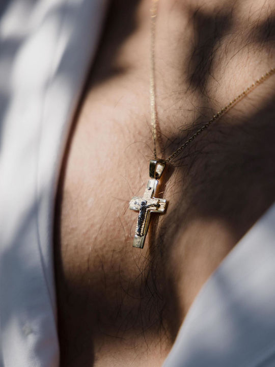Themelidis Jewels Ανδρικός Χρυσός Σταυρός 14Κ Διπλής Όψης με τον Εσταυρωμένο χωρίς Αλυσίδα