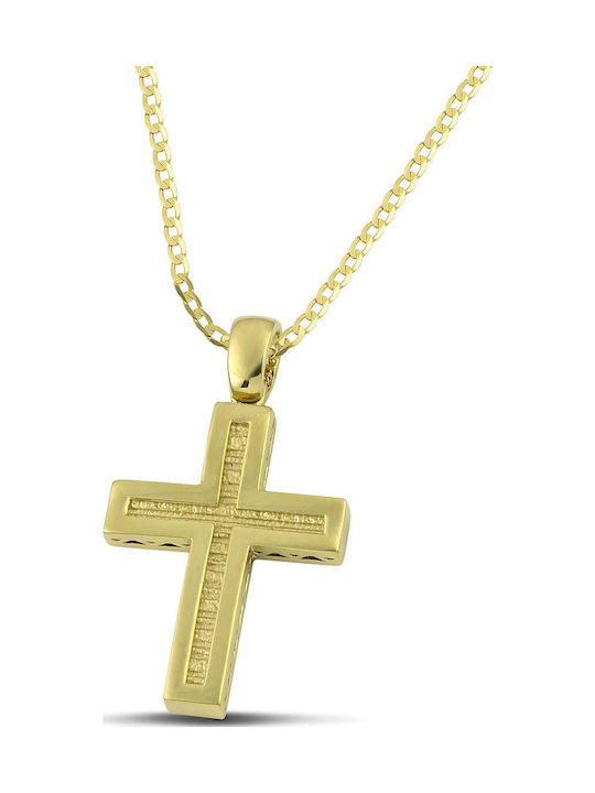 Themelidis Jewels Ανδρικός Χρυσός Σταυρός 14Κ Διπλής Όψης με Αλυσίδα