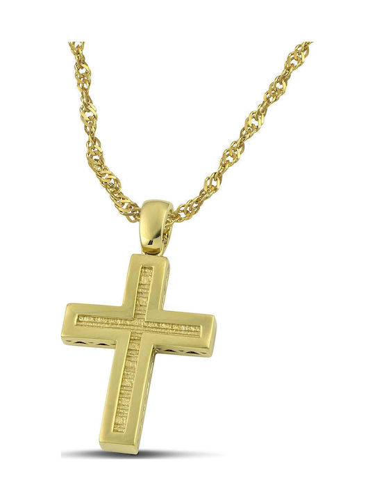 Themelidis Jewels Ανδρικός Χρυσός Σταυρός 14Κ Διπλής Όψης με Αλυσίδα