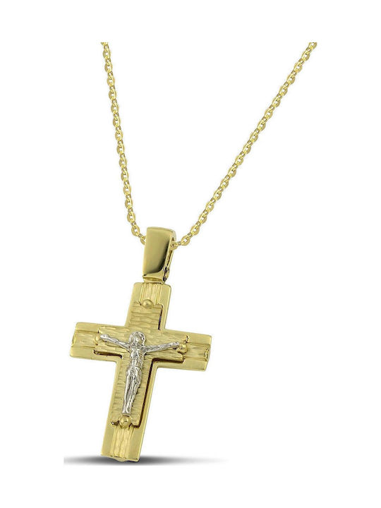 Themelidis Jewels Ανδρικός Χρυσός Σταυρός 14Κ Διπλής Όψης με τον Εσταυρωμένο χωρίς Αλυσίδα