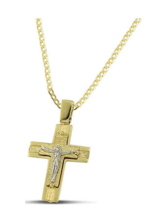 Themelidis Jewels Ανδρικός Χρυσός Σταυρός 14Κ Διπλής Όψης με τον Εσταυρωμένο χωρίς Αλυσίδα