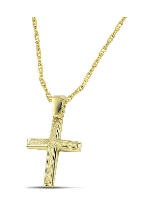 Themelidis Jewels Ανδρικός Χρυσός Σταυρός 14Κ Διπλής Όψης χωρίς Αλυσίδα