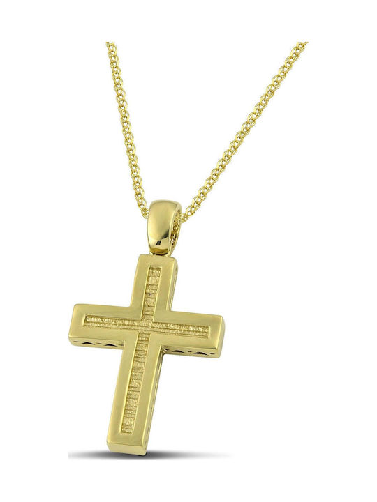 Themelidis Jewels Ανδρικός Χρυσός Σταυρός 14Κ Διπλής Όψης με Αλυσίδα