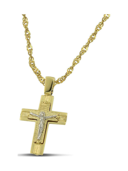 Themelidis Jewels Ανδρικός Χρυσός Σταυρός 14Κ Διπλής Όψης με τον Εσταυρωμένο χωρίς Αλυσίδα