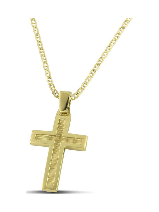 Themelidis Jewels Ανδρικός Χρυσός Σταυρός 14Κ Διπλής Όψης με Αλυσίδα