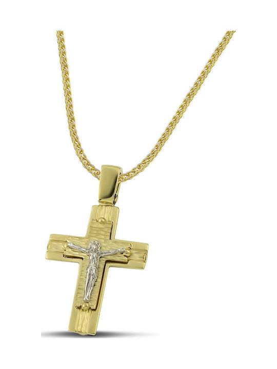Themelidis Jewels Ανδρικός Χρυσός Σταυρός 14Κ Διπλής Όψης με τον Εσταυρωμένο χωρίς Αλυσίδα