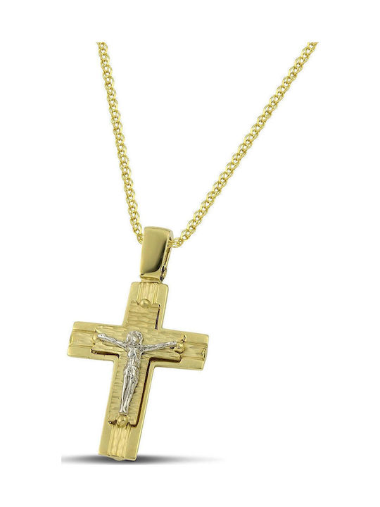 Themelidis Jewels Ανδρικός Χρυσός Σταυρός 14Κ Διπλής Όψης με τον Εσταυρωμένο χωρίς Αλυσίδα