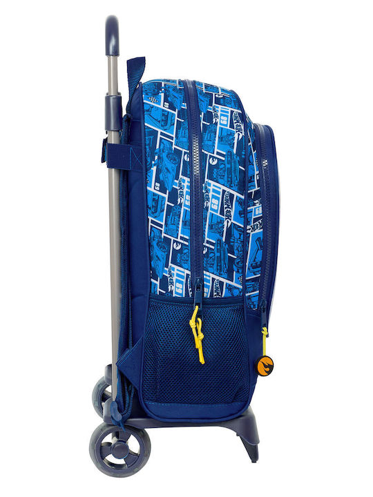 School Bag with Wheels Hot Wheels Sonny Navy Blue 32 X 42 X 14 Cm