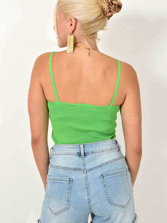 Potre Women's Athletic Crop Top with Straps Green