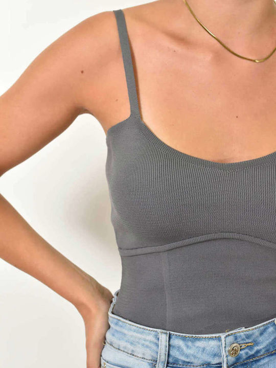 Potre Damen Sportliches Crop Top mit Trägern grey