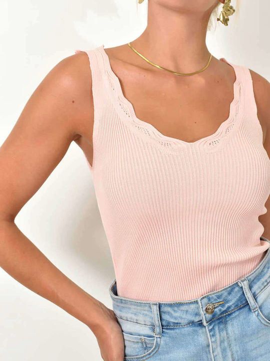 Potre Women's Crop Top with Straps & V Neckline Soft Pink