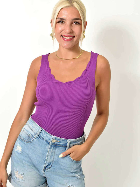 Potre Damen Crop Pullover mit V-Ausschnitt Magenta