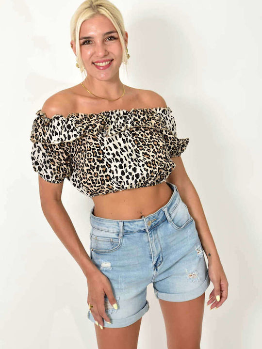 Potre Γυναικείο Crop Top Βαμβακερό Αμάνικο Animal Print Animal Print