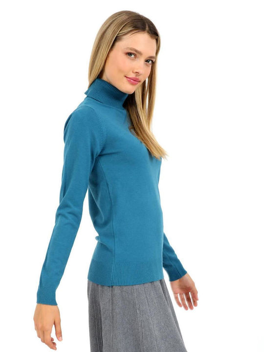 Doca Women's Long Sleeve Sweater Turtleneck Blue