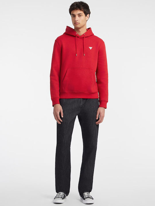 Guess Men's Sweatshirt with Hood and Pockets RED