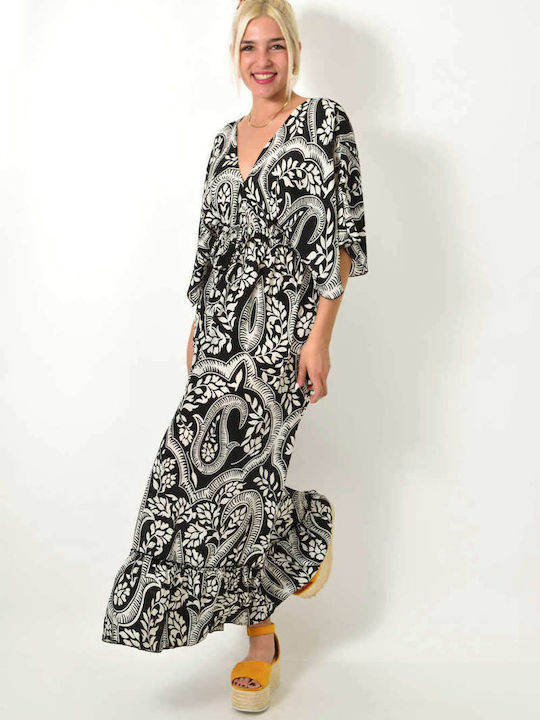 Potre Summer Maxi Evening Dress with Ruffle Black