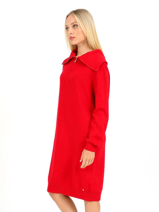 Doca Midi Rochie Guler Înalt Red