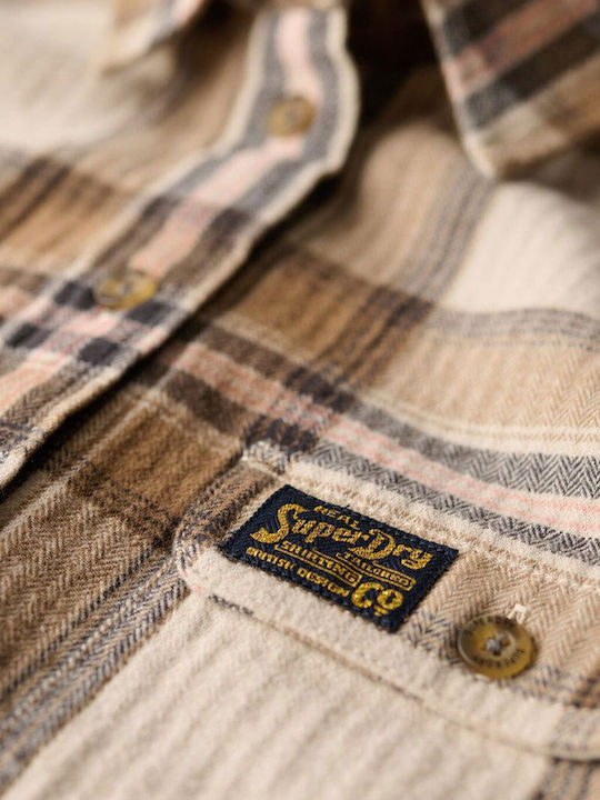 Lumberjack Flannel Μακρυμάνικο Γυναικείο Πουκάμισο Beige, Cream Καρό