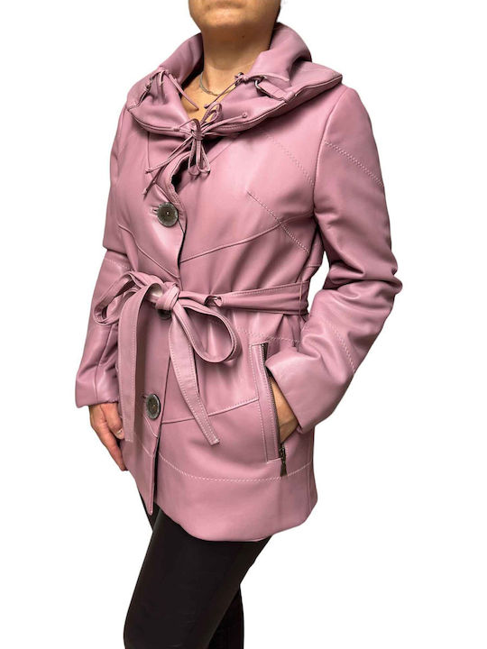 MARKOS LEATHER Women's Short Lifestyle Leather Jacket for Winter Pink