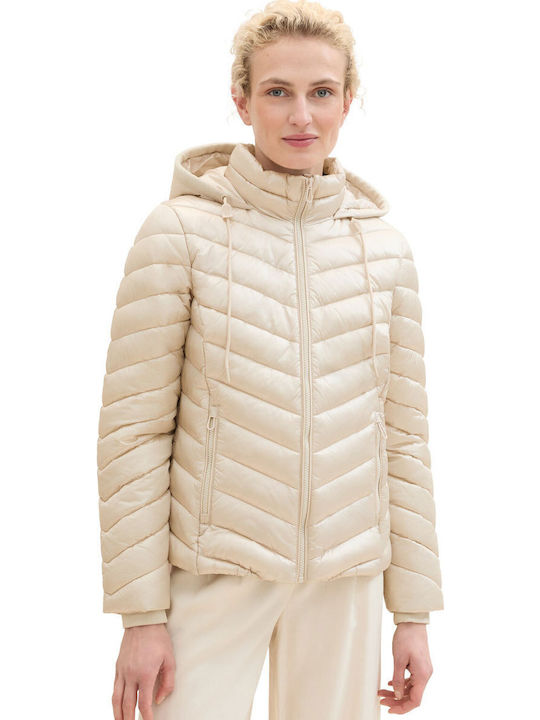 Women's Short Puffer Jacket for Winter Dusty Beige