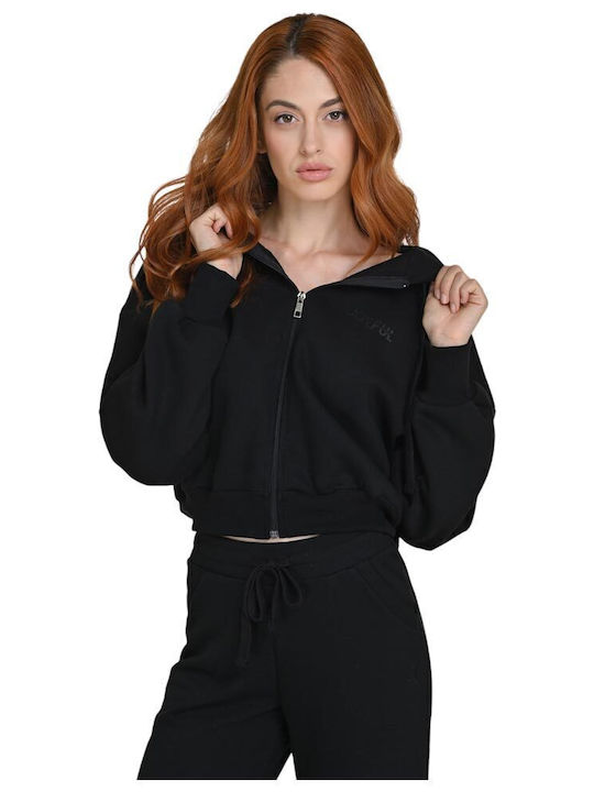Cropped Damen-Sweatjacke mit Kapuze Schwarz