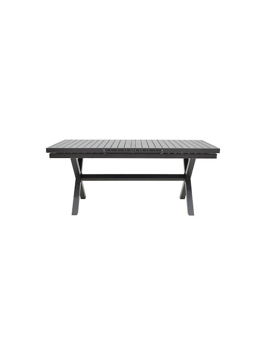 Dagyn Outdoor Dinner Extendable Table with Wood Surface and Aluminum Frame Anthracite 180(+60)x90x76cm