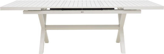 Dagyn Outdoor Dinner Extendable Table with Wood Surface and Aluminum Frame White 180(+60)x90x76cm