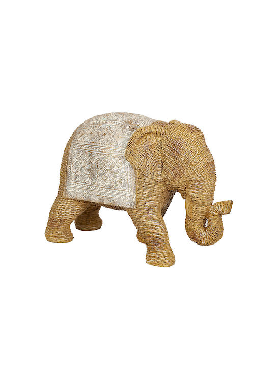 Decorative Figure Romimex Beige Rattan Polyresin Elephant 29 X 20 X 12 Cm