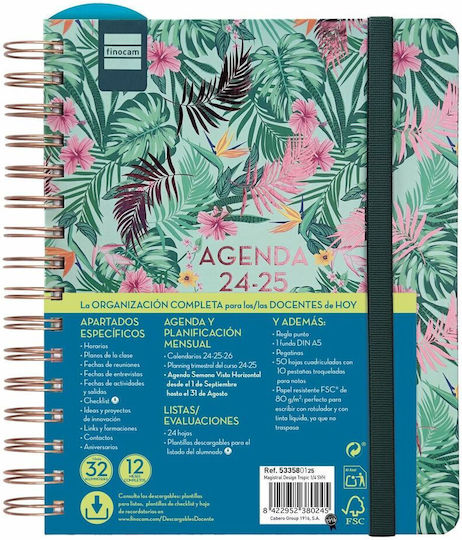 Finocam Yearly Agendas 2024/25 Spiral 15.5x21.2cm