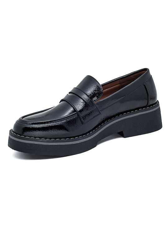 Laura Virgili Patent Leather Women's Moccasins in Black Color