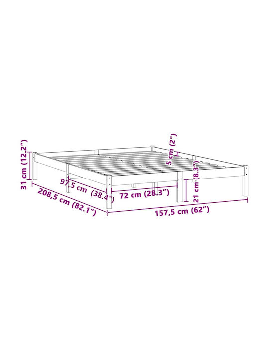 Vidaxl Рамка за легло без матрак 193x203см масивно дърво бор 1 брой двойно кафяво