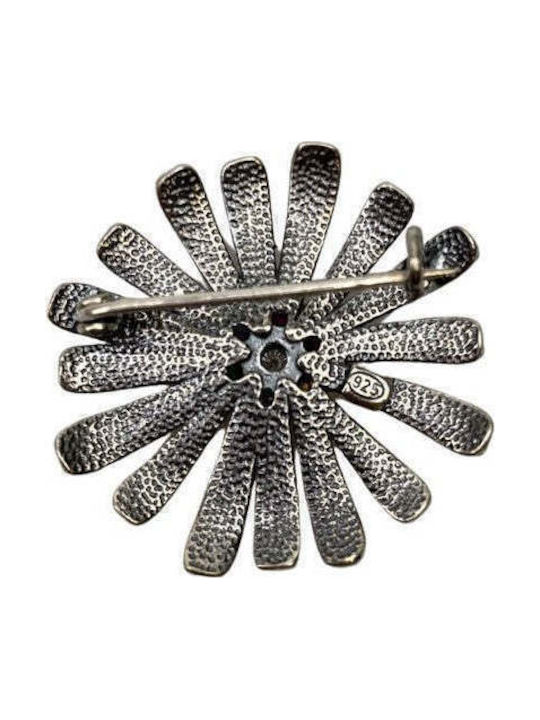 925 Silver Filigree Flower Brooch Stone
