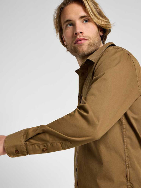 Long-sleeved Cotton Shirt Brown